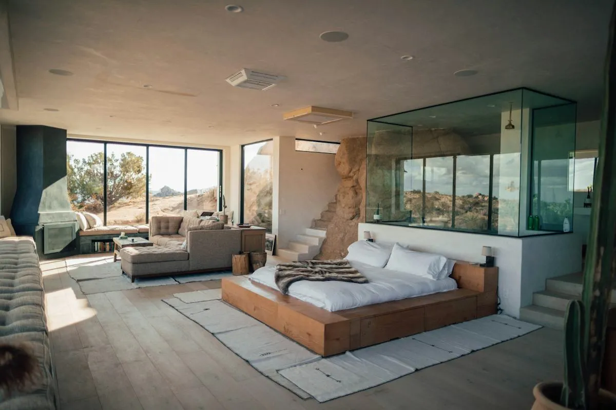 Light-toned living room with natural accents